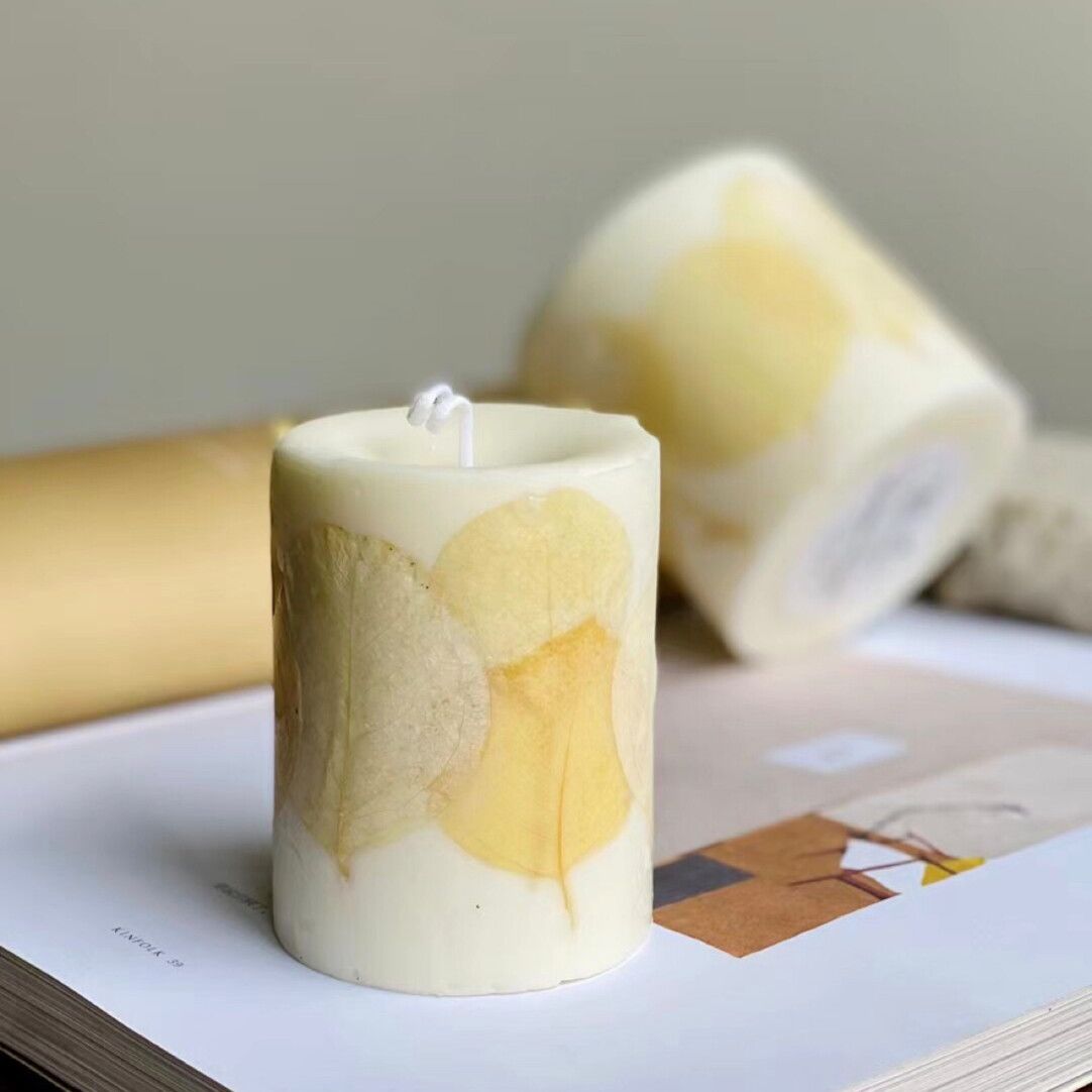 Eternal Ginkgo Petals Veneer Cylindrical Lilium Series Hand-made Aromatherapy Candle